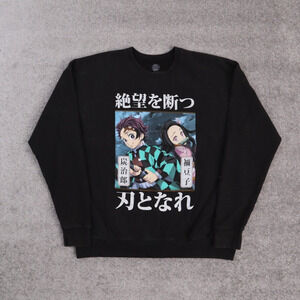 Demon Slayer Anime Large Solid Black Long Sleeve Crewneck Sweatshirt